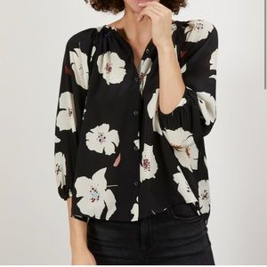Tucker Classic Blouse Black Poppies in Crepe de Chine Silk Floral Smock